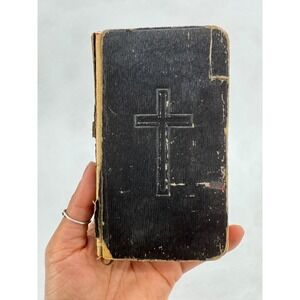 Vintage 1931 Catholic Prayer Book Missal Embossed Cross Black Pocket Size